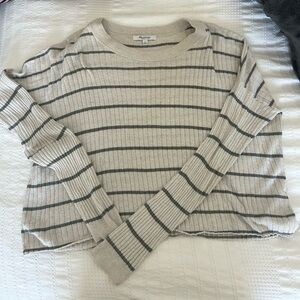 Madewell Beige and Dark Green Striped Sweater